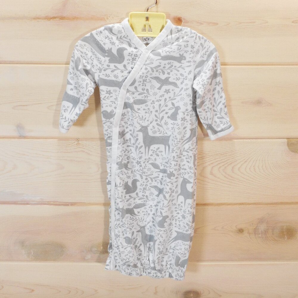 Cambria Baby 3-6 Months Organic Cotton Kimono Gown Snap Forest Animals Mitts